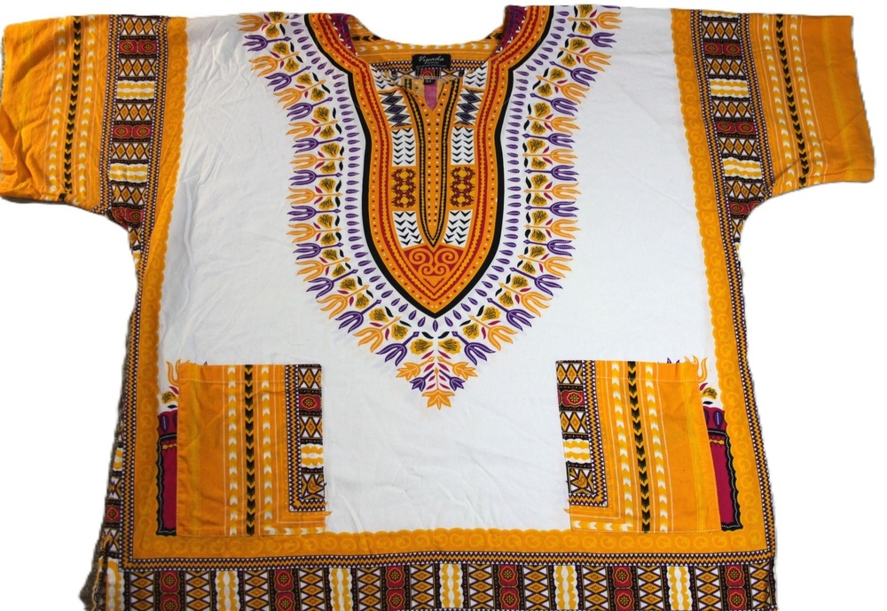 Vipada Shirt Mens XL Multicolor Short Sleeve V-Neck African Dashiki Cotton